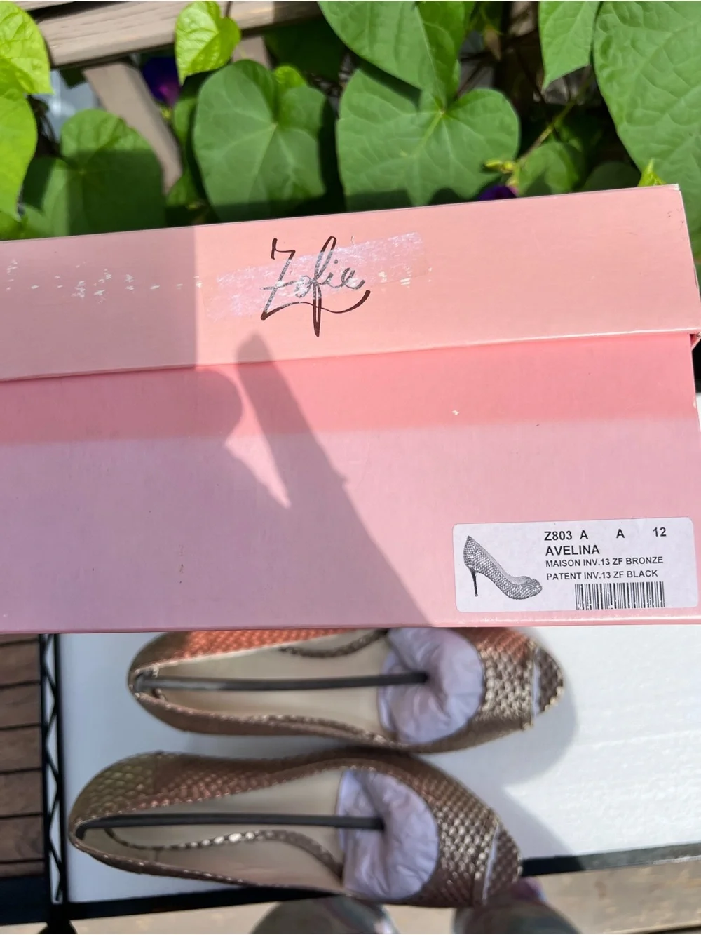 Zofie Bronze Snakeskin Peep Toe Pumps Size 12 New w/ Dust Bag, Brazil Leather